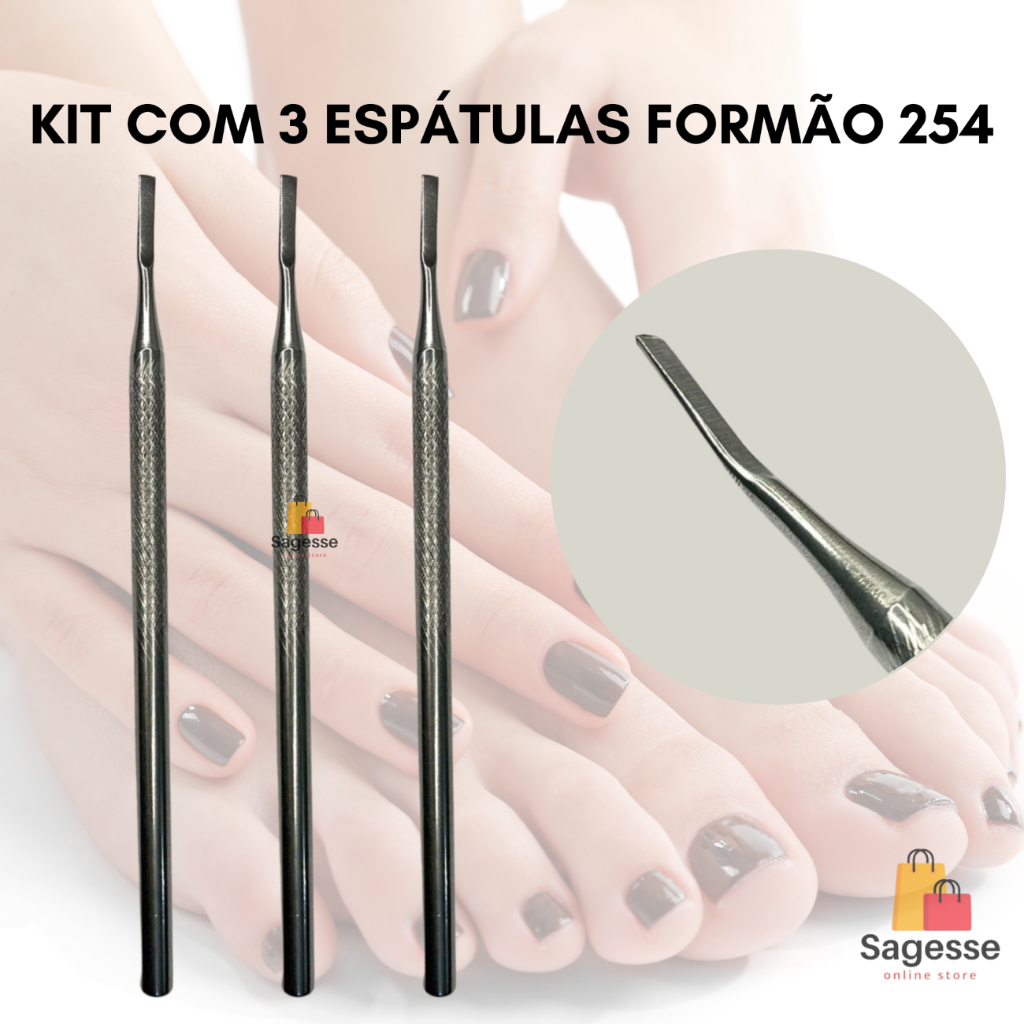 Kit com 3 Espátulas Formão 254 - Slim - Pedicure e Manicure