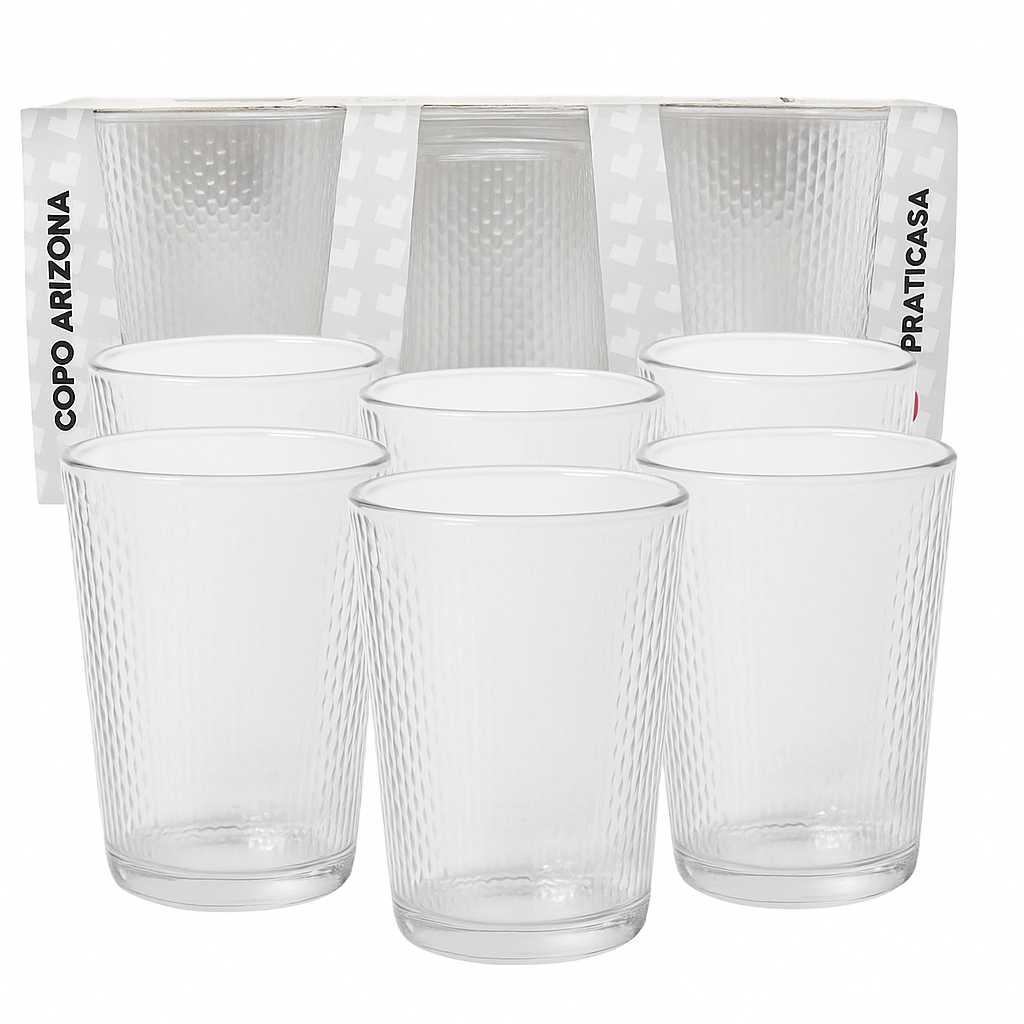 Jogo 06 Copos de Vidro Transparente Arizona 200ml - Sofistição e Elegância