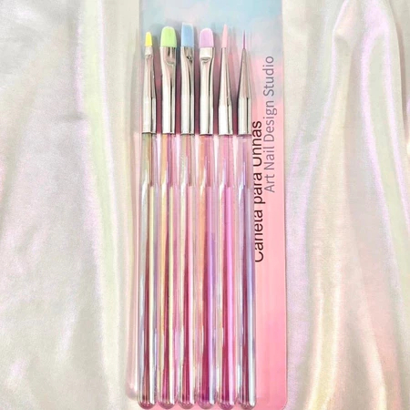 Kit c/6 pincéis Para Arte Em Unhas e aplica gel na unha/Pincéis De Manicure Pastel Colorido