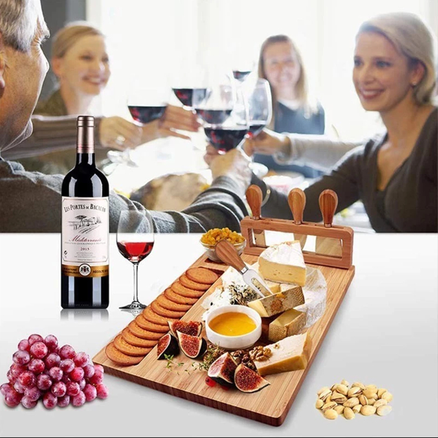 Tábua de  Queijos e Frios + Kit Espátulas 04 Peças