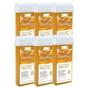Cera Refil Roll On Depilflax Natural Kit com 6 Unidades 100g