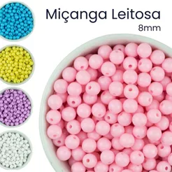 Miçanga Bola Leitosa 8mm 200 Peças Pérola Colorida Missanga leitosa ABS