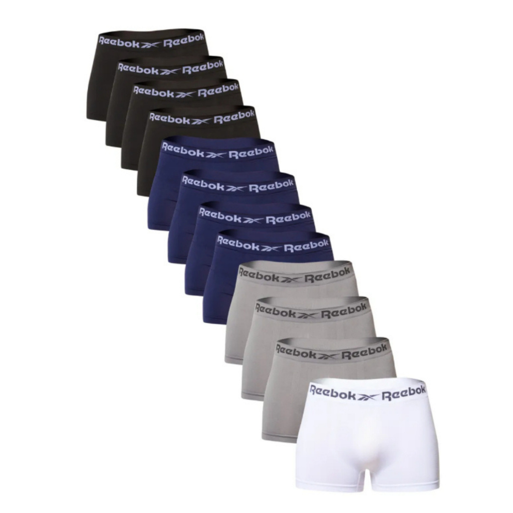 Kit 12 Cueca Boxer Reebok Masculina Microfibra Sem Costura Sortida Poliéster Elastano Original Macio