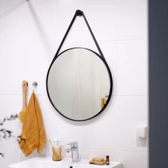 Espelho Decorativo Escritório com Alça Em Couro 60cm com Suporte Espelho para Banheiro Quarto Sala