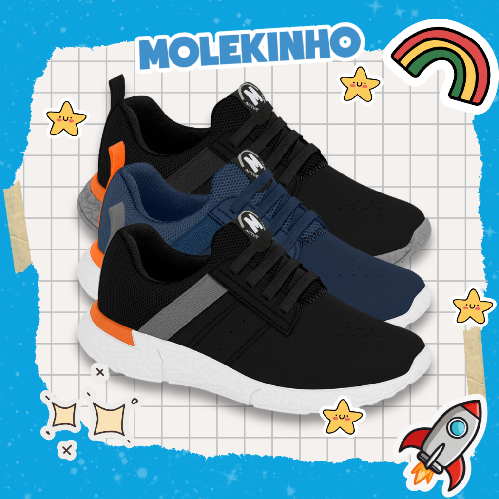 Tênis Infantil Molekinho Menino Casual Estiloso Confortável Leve Macio Nylon Respirável Escola Dia a Dia em Oferta na Shopee