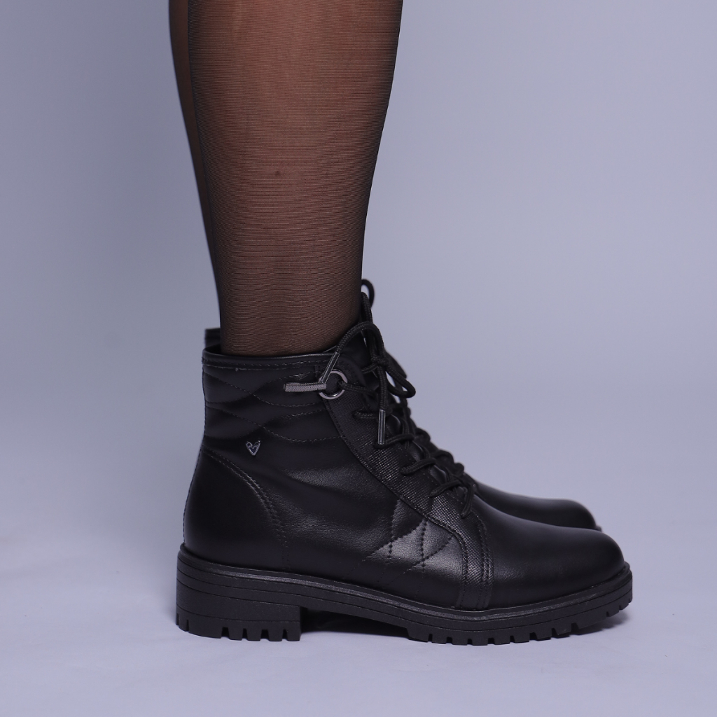 Bota Feminina Coturno Cano Curto Salto Baixo Tratorada Preta Mississipi Inverno Festa Junina