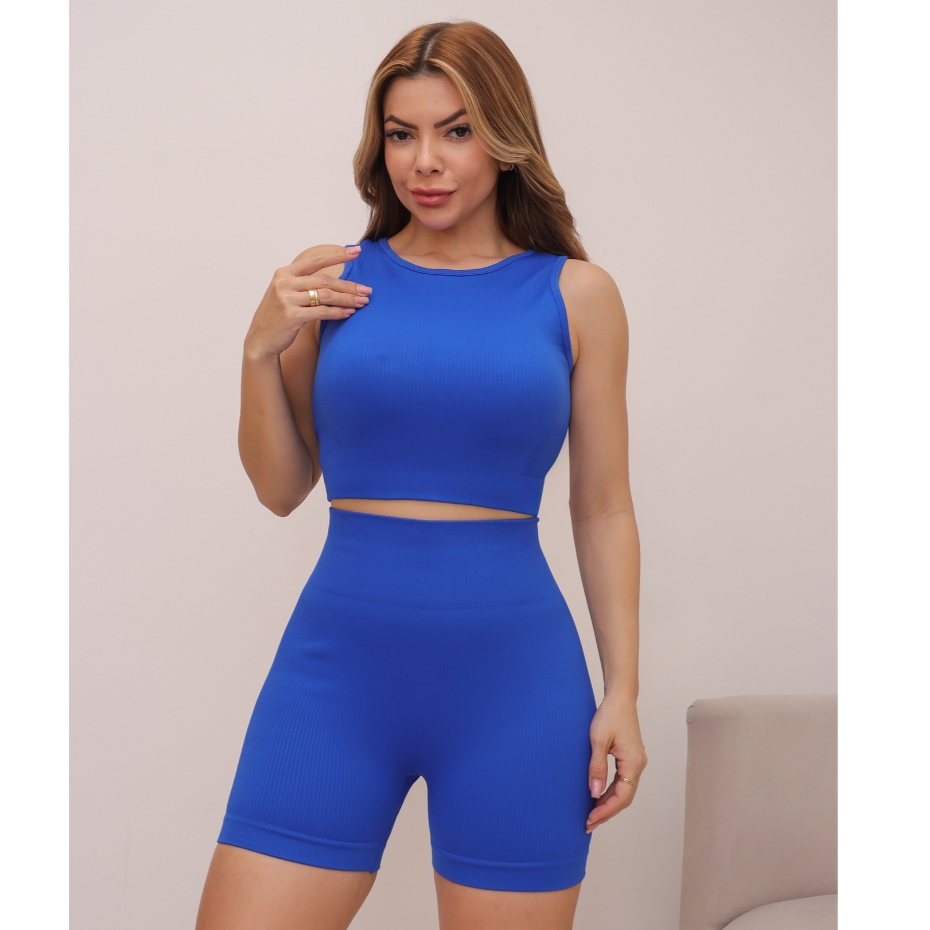 Conjunto Feminino Academia Fitness Canelado Poliamida Esportivo Bojo Removível 3RD SD1702