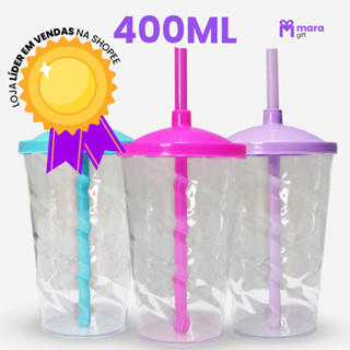 50, 60, 75, 100 Copos Cristal Twister 400ml, Para Festas, Transparentes Com Tampa E Canudo coloridos em Oferta na Shopee