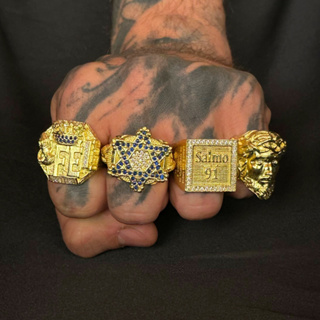 Dedeira Anel Moeda Antiga Ouro 18k Cravejado Ajustável Religioso Salmo 91 Jesus  Fé  Estrela de Davi em Oferta na Shopee