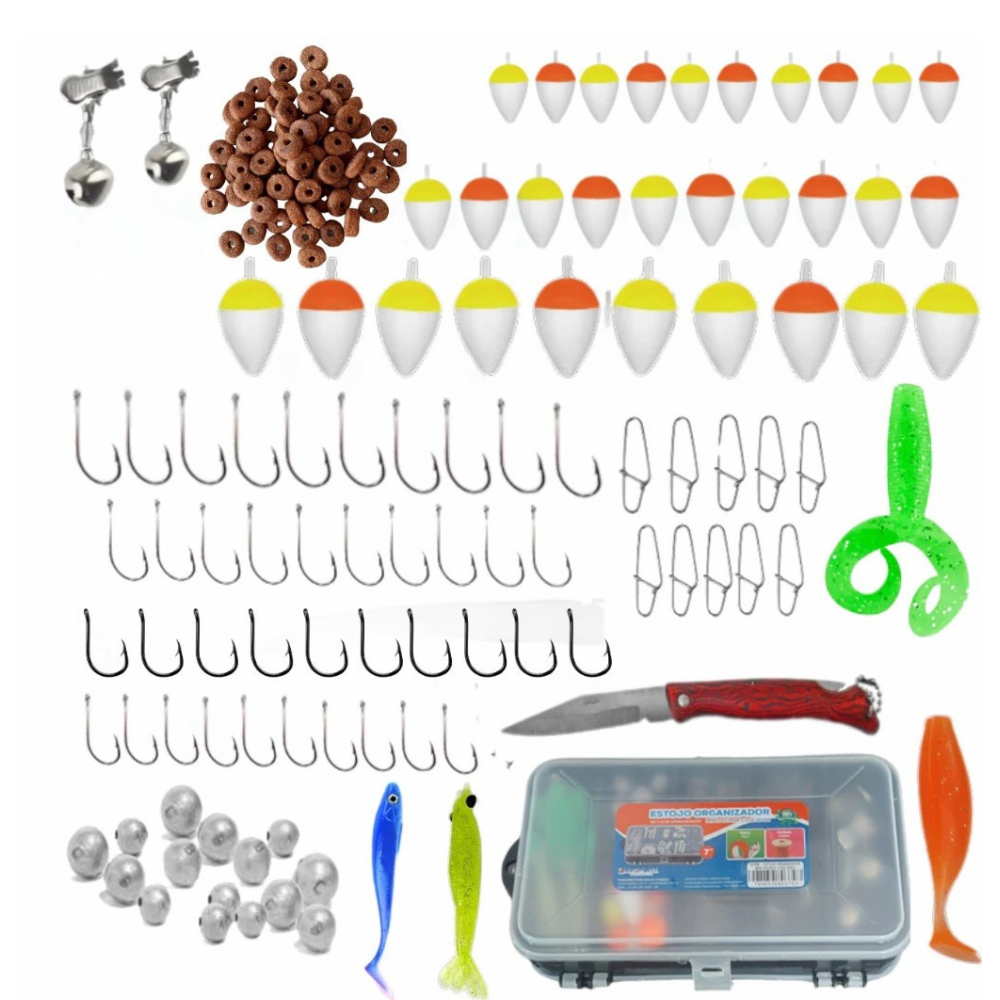 Kit Pesca Estojo completo Anzol Isca Chumbada Canivete Boia sino mola snap pesca esportiva caixa de pesca