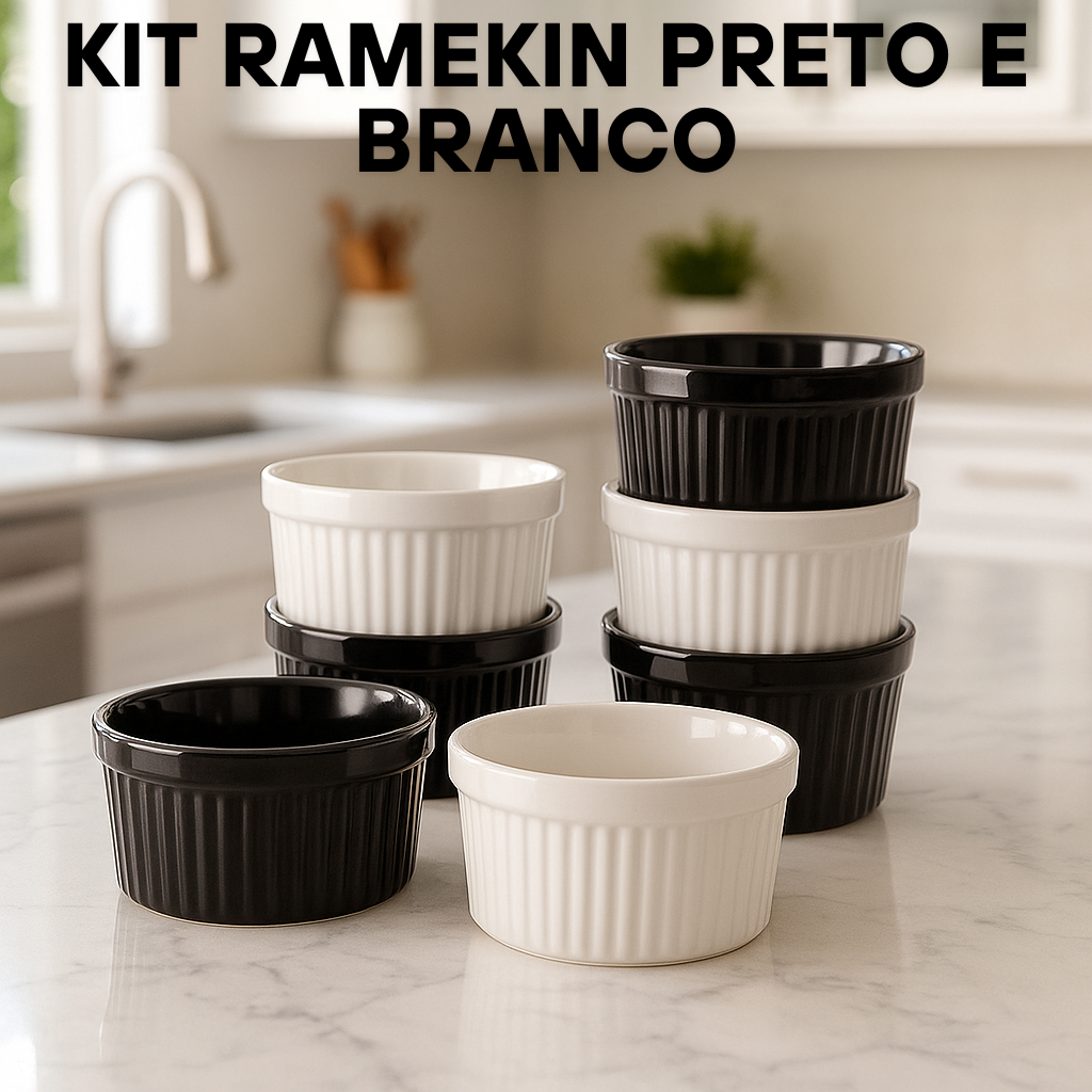 KIT 30 POTE RAMEKIN PLÁSTICO 410 ML CORES DISPONÍVEIS PRETO E BRANCO COMEMORAÇÕES EVENTOS SOBREMESA