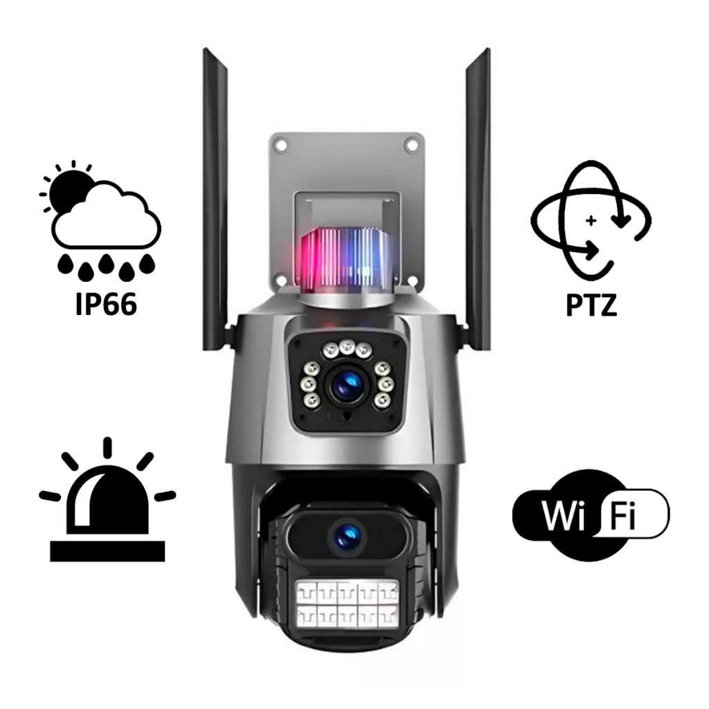 Câmera Wi-Fi Speed Dome com Alarme e Visão Noturna – Lente Dupla 3.6mm, Sirene Policial e Rotação