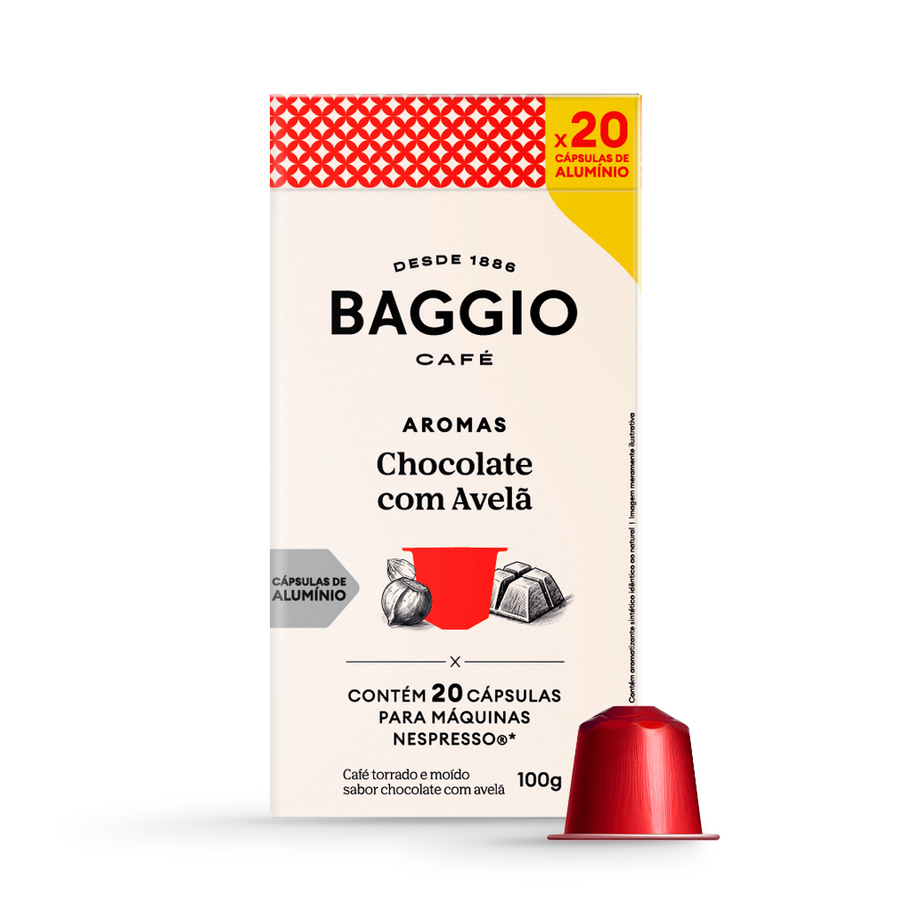 Cápsulas de Café Baggio Café Aroma Chocolate com Avelã, compatível com Nespresso, contém 20 cápsulas em Oferta na Shopee