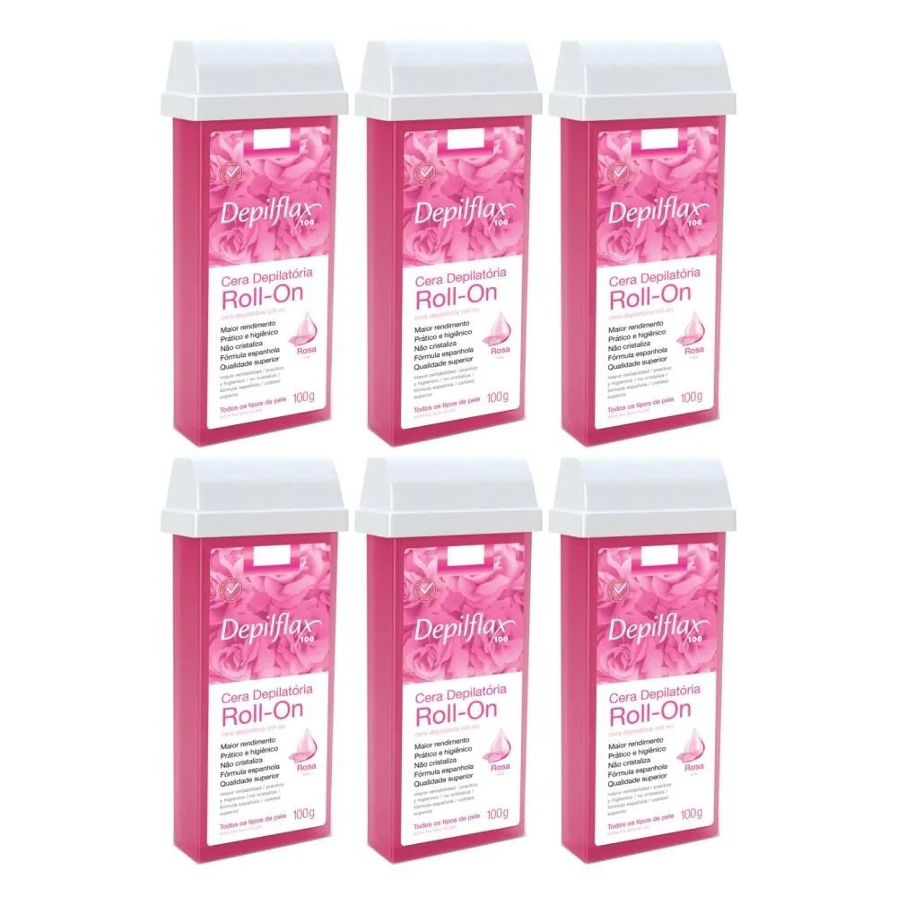 Cera Refil Roll On Depilflax Rosa Kit com 6 Unidades 100g em Oferta na Shopee