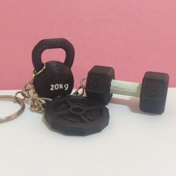 Kit chaveiro academia anilha+halter+Kettlebells impressão 3d de plástico