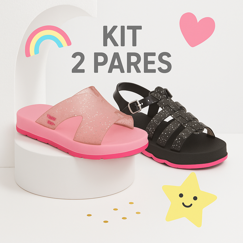Kit 2 Pares Sandálias e Chinelo Infantis Femininas Confortável Glitter Antiderrapante Menina em Oferta na Shopee