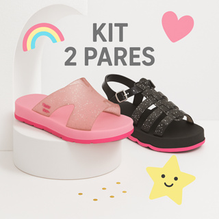 Kit 2 Pares Sandálias e Chinelo Infantis Femininas Confortável Glitter Antiderrapante Menina em Oferta na Shopee