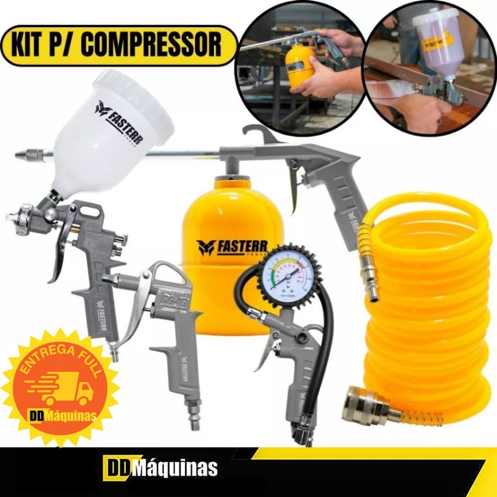 Kit Acessórios Para Compressor 5 Peças Com Pistola De Gravidade FST033 - FASTERR em Oferta na Shopee