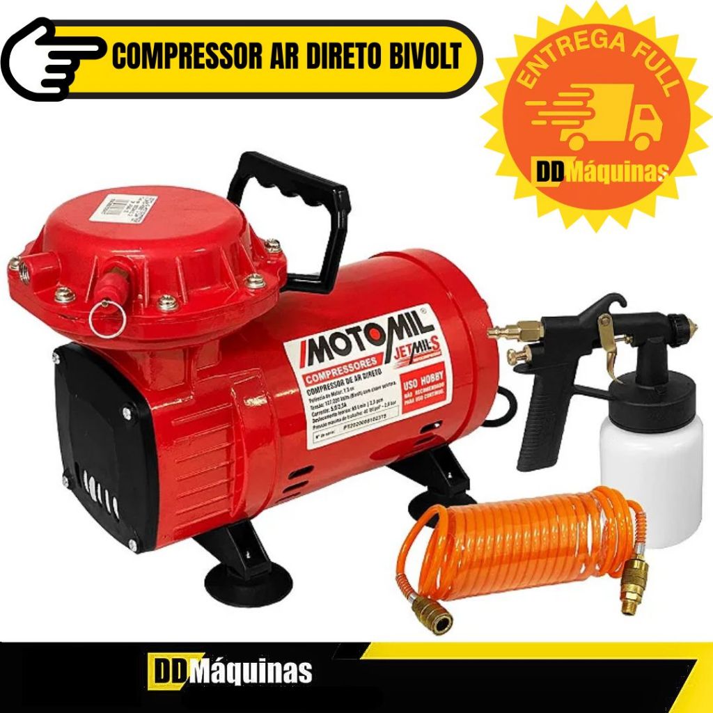 Compressor De Ar direto 2,3 Pés Com Pistola e Mangueira Bivolt - MOTOMIL