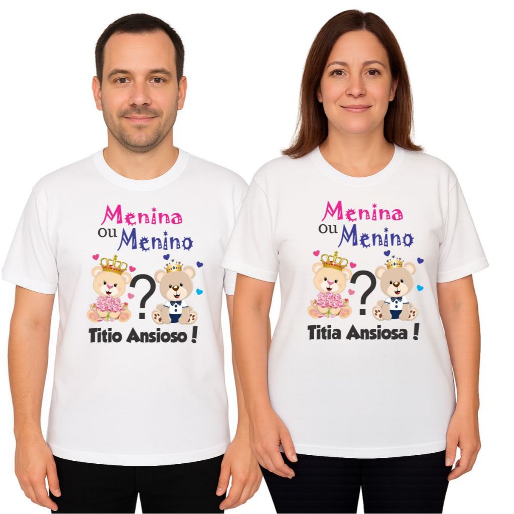Camisas para chá revelação ursinhos príncipes rosa e azul esc titio e titia ansiosos