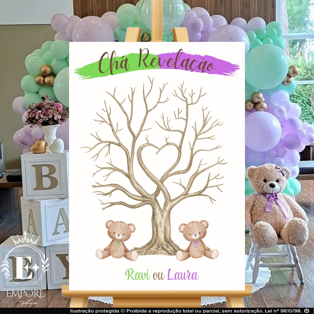 Quadro Personalizado Com Nomes Chá Revelação Menino ou Menina Árvore Digitais em Oferta na Shopee