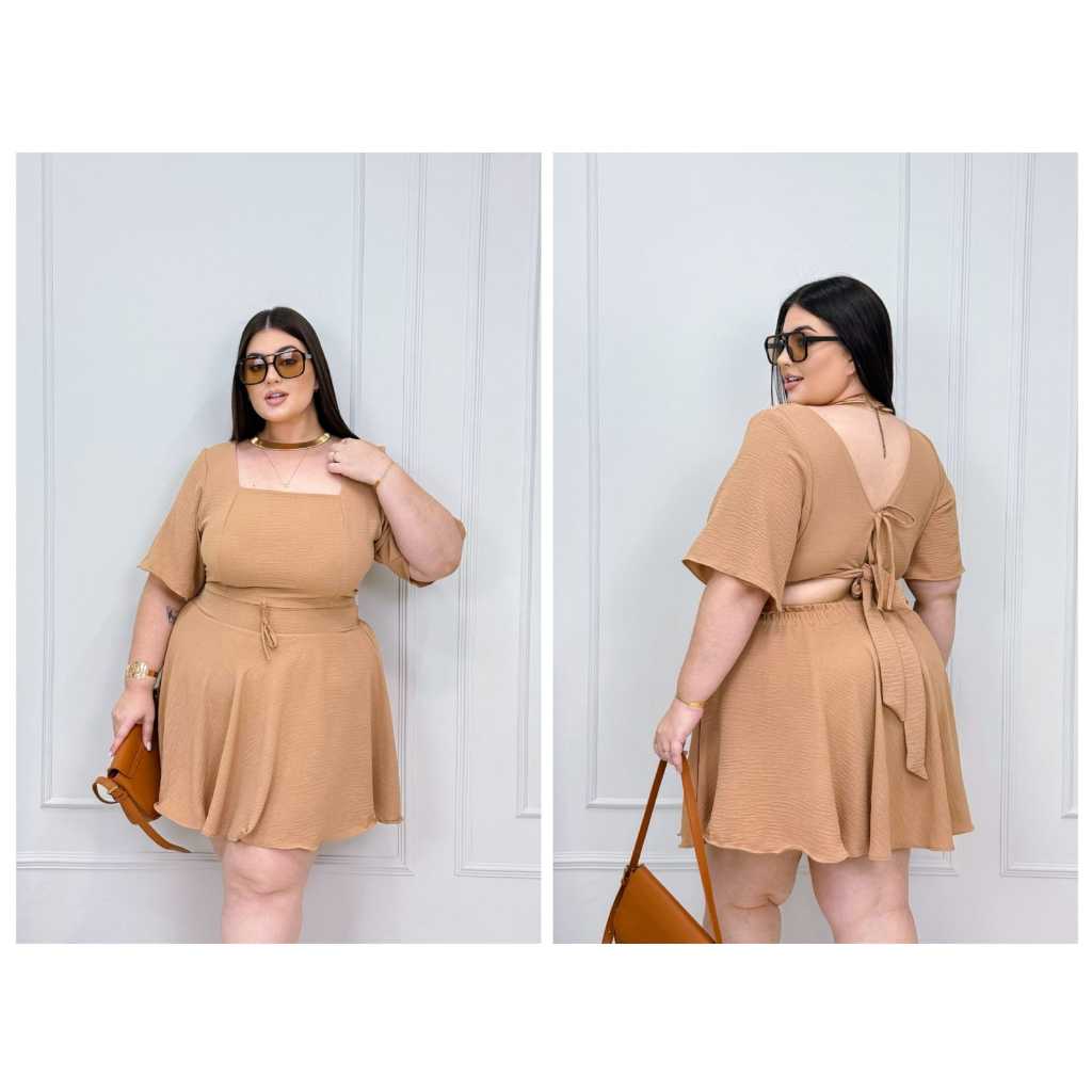 Conjunto Short Saia Gode E Cropeed Plus Size Tendência Verão
