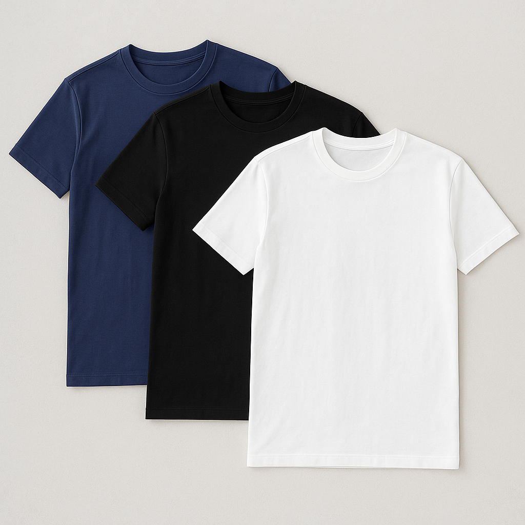 Kit 3 Camiseta Básica Cotton Pima Elastano Camisa T-Shirt Masculina Lisa Slim Algodão Varias Cores