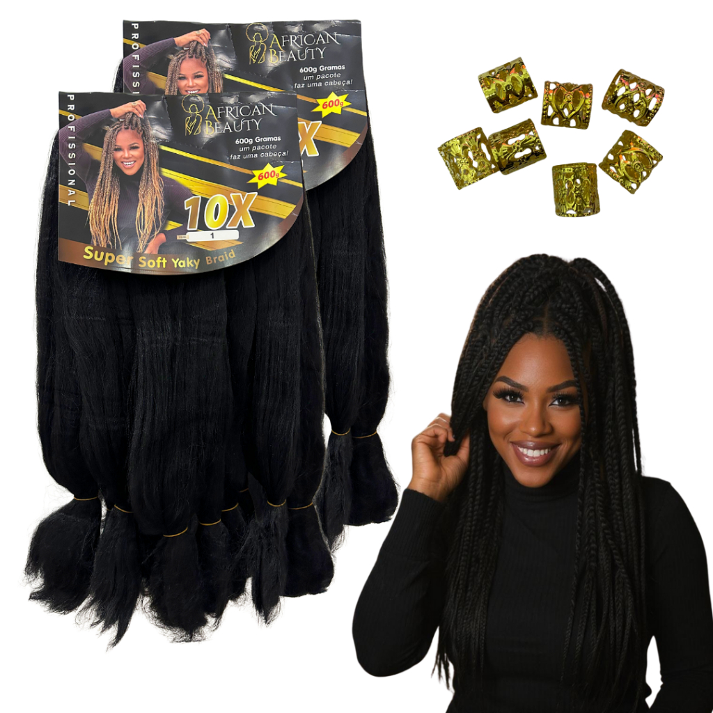 KIT 2 Cabelo Jumbo Yaki 10x 600g Aplique Fibra Sintética Premium 120cm Natural Macio Tranças Afro, Box Braid em Oferta na Shopee