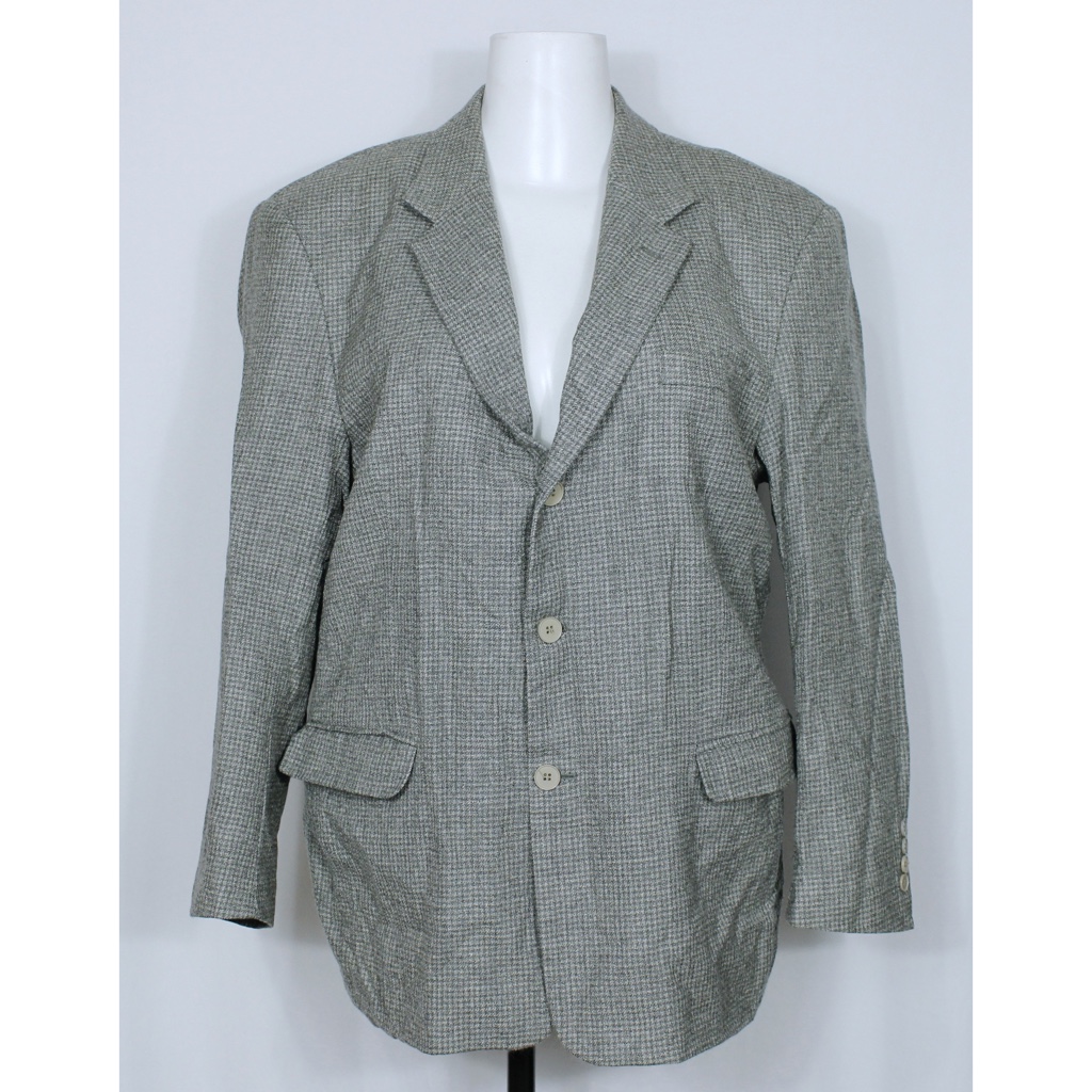 Blazer social alfaiataria masculina plus size pied de poule cinza lã batida - Tamanho 56 - Ref. 4637 (brechó)