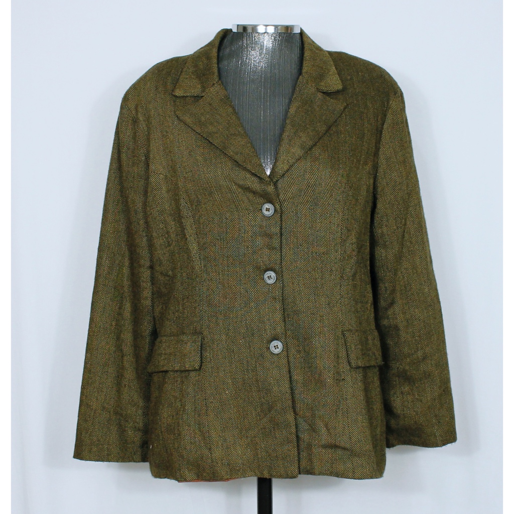 Blazer social alfaiataria feminina marrom e preto lã batida vintage CGC - Veste G - Ref. 4638 (brechó)