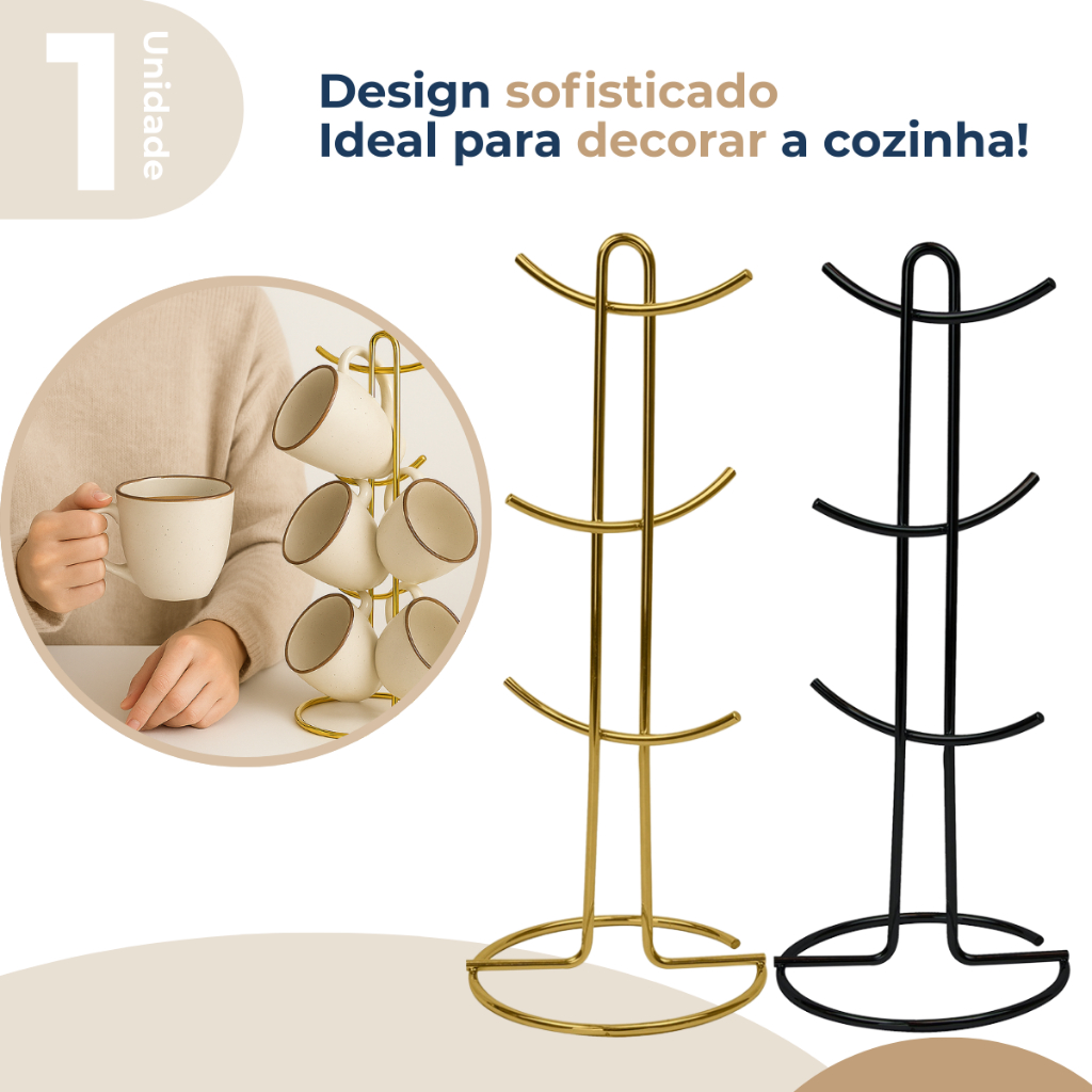 Suporte Organizador Porta Caneca Xícara Chá Café Cozinha em Aço Carbono Future em Oferta na Shopee