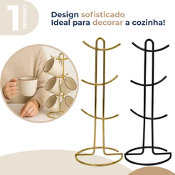Suporte Organizador Porta Caneca Xícara Chá Café Cozinha em Aço Carbono Future