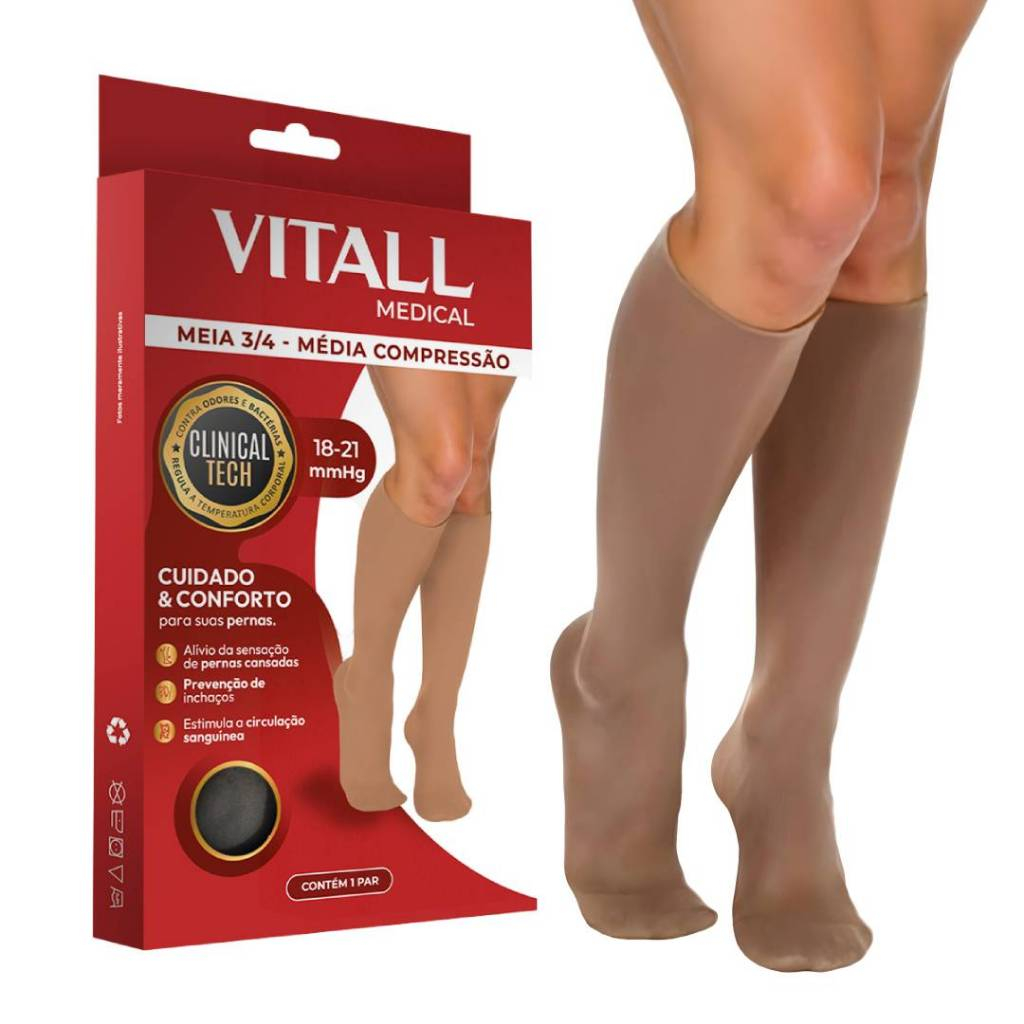 Meia Vitall Medical 3/4 Com Ponteira 1671 Média Compressão Varizes Inchaço Pós Cirurgia em Oferta na Shopee