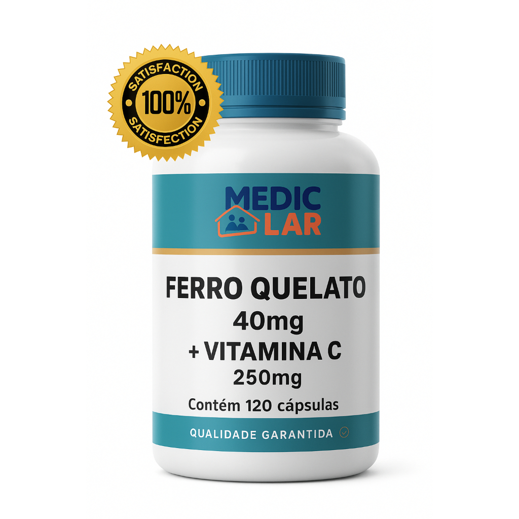 FERRO QUELATO 40mg+VITAMINA C 250mg Medic Lar Certificado 30, 60, 90 ou 120 Cápsulas em Oferta na Shopee