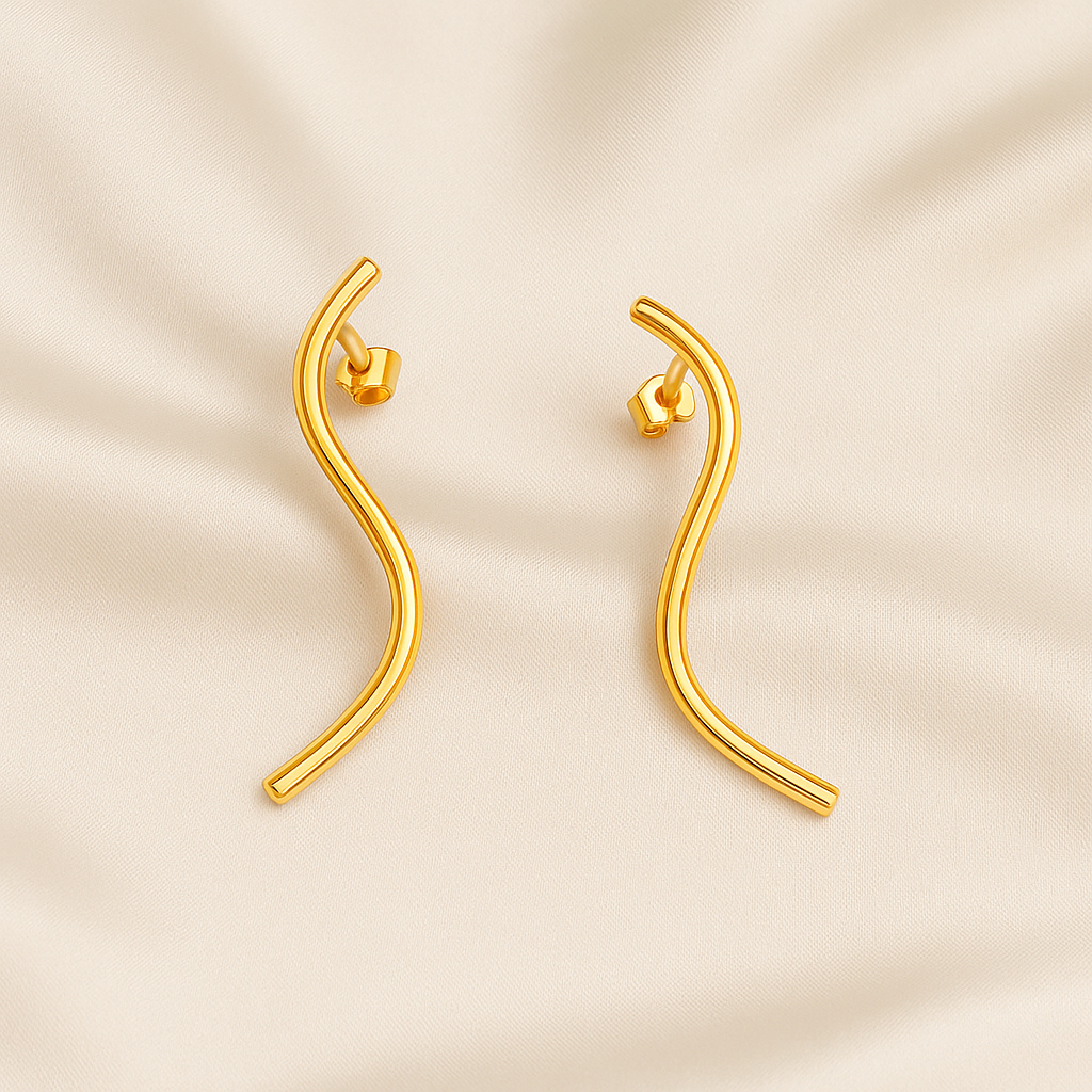 Brincos Femininos Modernos Curvados Elegantes Minimalistas Para Festa Banhado A Ouro 18K