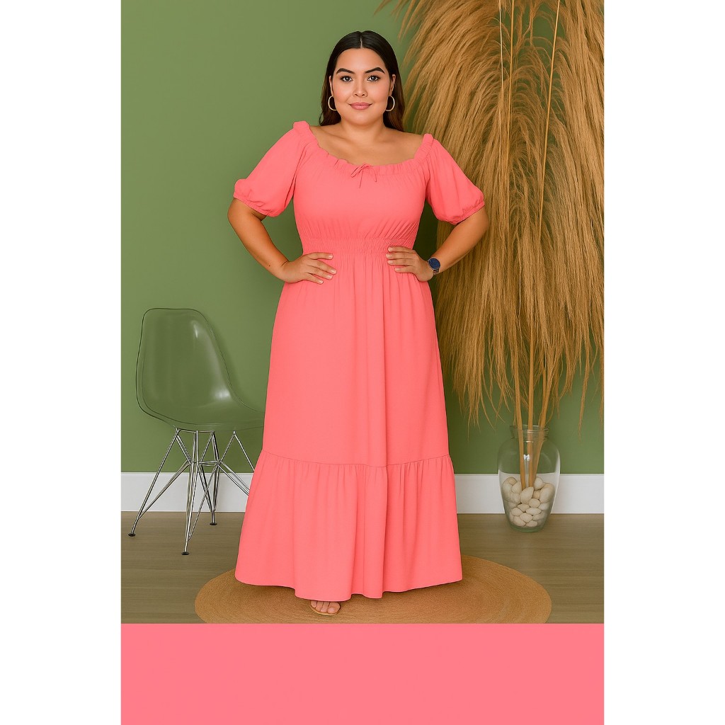 Vestido longo moda feminina tecido Duna- Air Flow manga princesa Ciganinha plus size