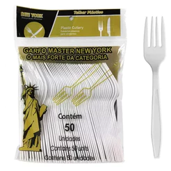Garfo Descartável Para Refeição Reforçado Resistente Branco - 50un