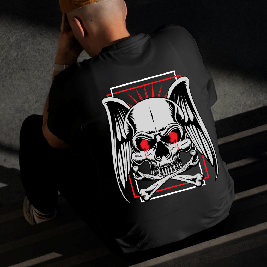 Camiseta Masculina Estampada Caveira Morcego 100% Algodão Estilo Conforto Diário Do Tamanho P ao GG