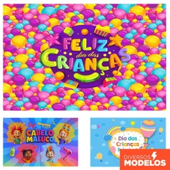 Painel Dia das Crianças Retangular Em Tecido Sublimado Horizontal Decoração Festa Evento Infantil