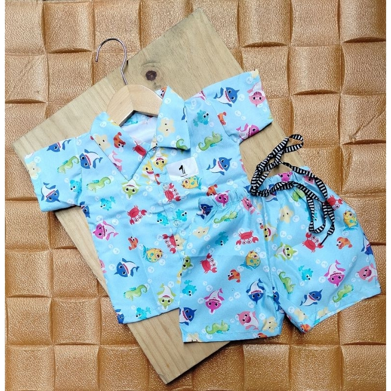 conjunto mauricinho baby shark menino em Oferta na Shopee