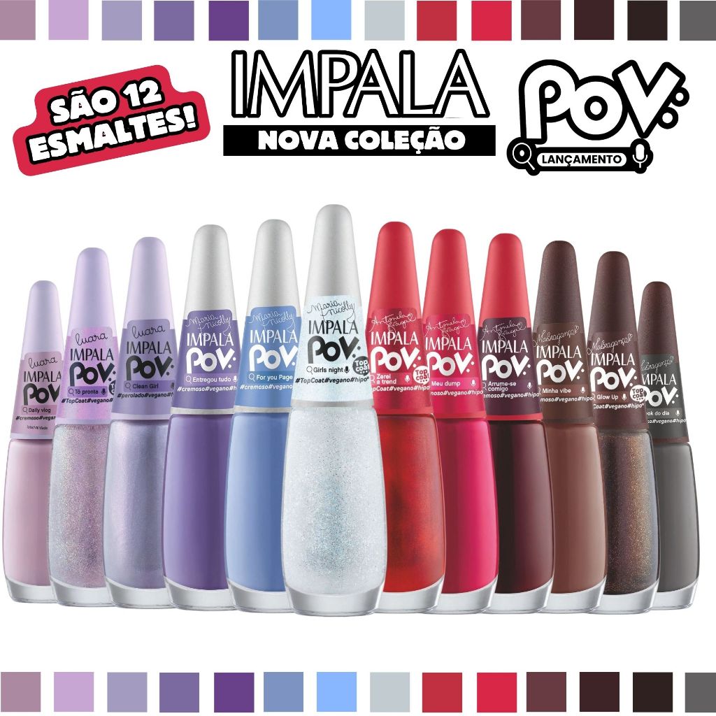 Kit 12 Esmaltes Impala Pov Esmalte Luara Mabragança Maria Nicolly Antonela Braga Esmalte Atacado
