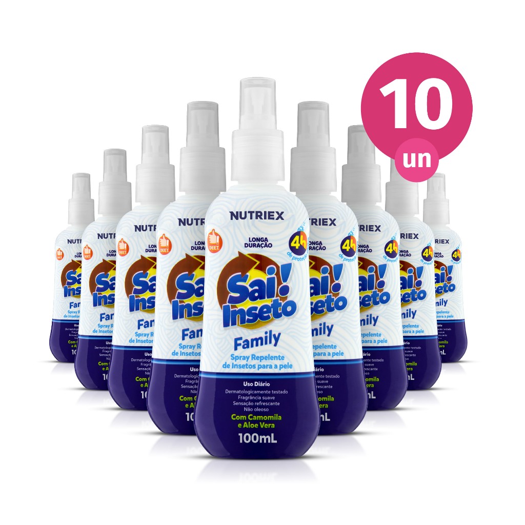 Kit 10 Repelente de Insetos Spray Sai Inseto Family 4 Horas 100ml Nutriex