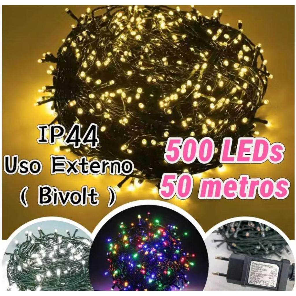 Cordão 500/1000 leds Pisca Pisca Natalino 8 funções 50/100 metros Bivolt