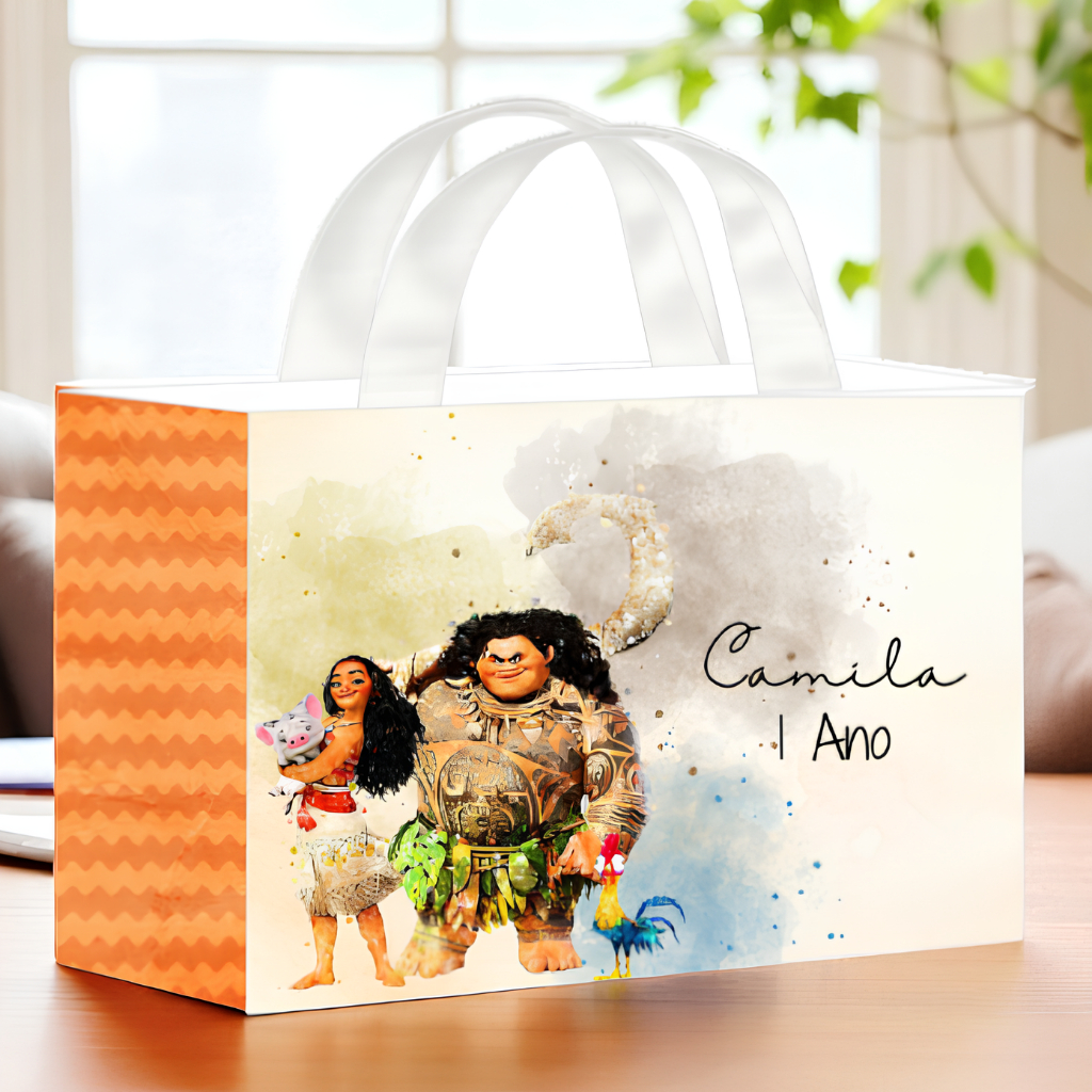 SACOLA PERSONALIZADA MOANA - AQUARELA - lembrancinha festas infantil
