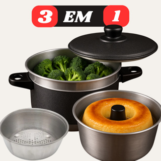 Panela Banho Maria 3 em 1 forma de pudim cuscuzeiro Tradicional Cozimento A Vapor Multiuso em Oferta na Shopee