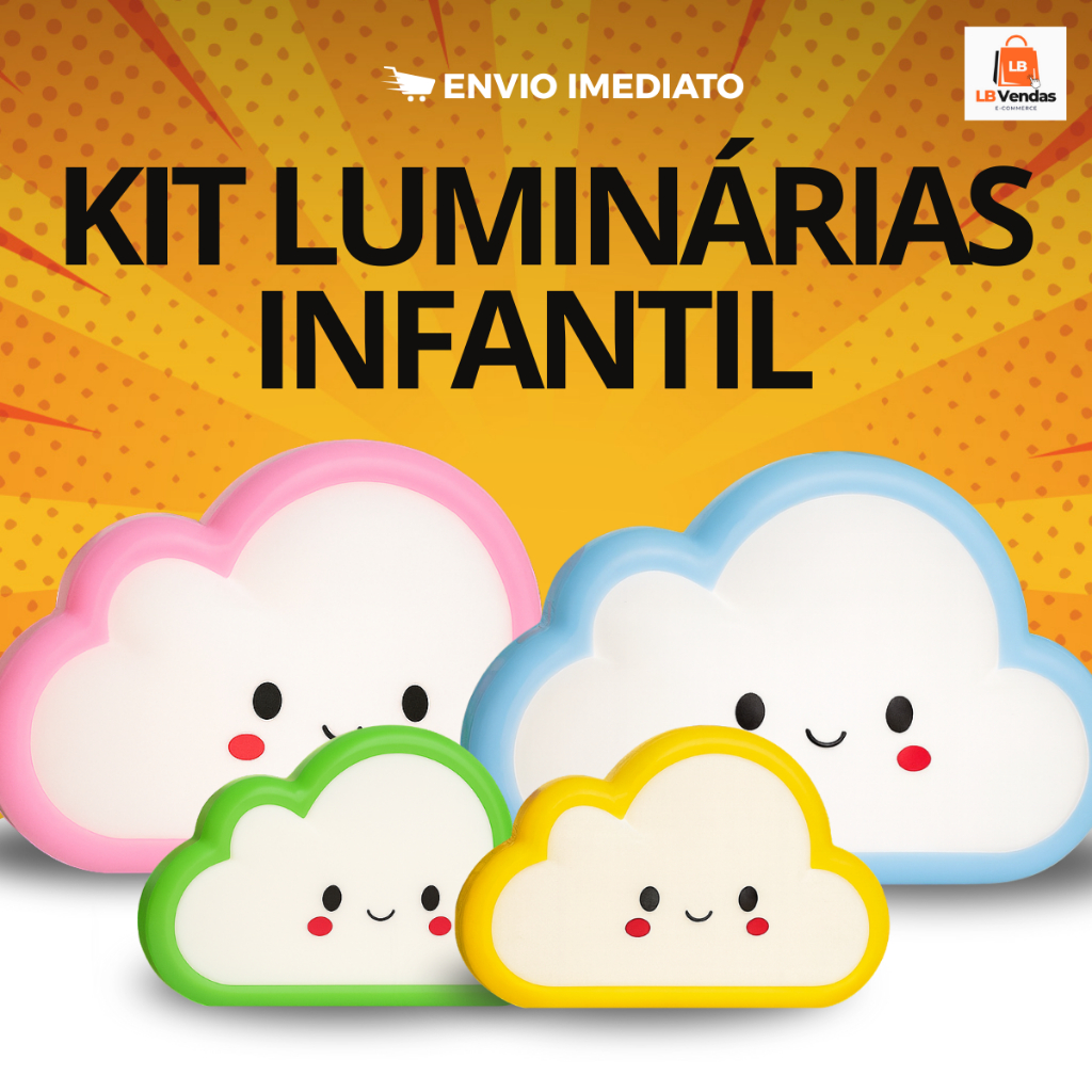Luminária Abajur Infantil Kit ou Unidade Nuvem LED Bivolt de Tomada Quarto Bebê Criança Luz Noturna Colorida