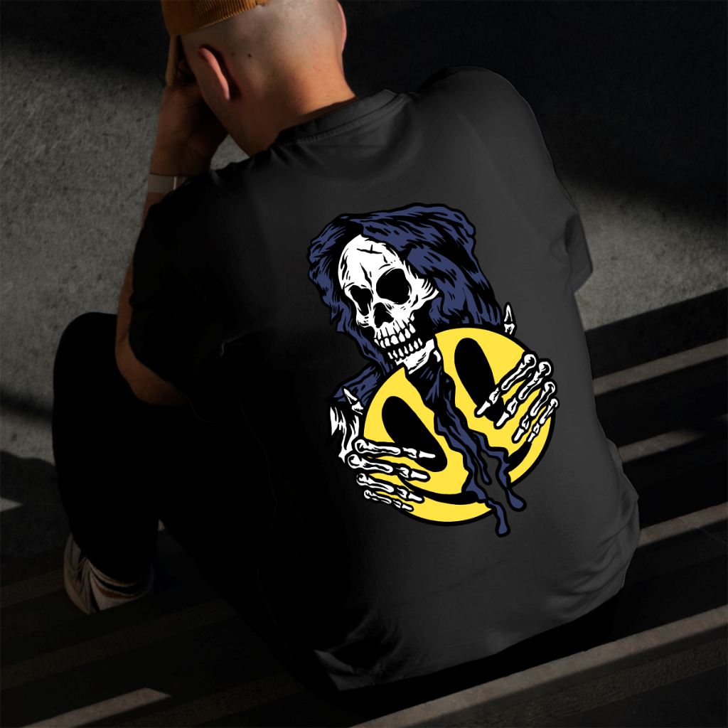 Camiseta Masculina Estampada Caveira Morte 100% Algodão Estilo Conforto Diário Do Tamanho P ao GG