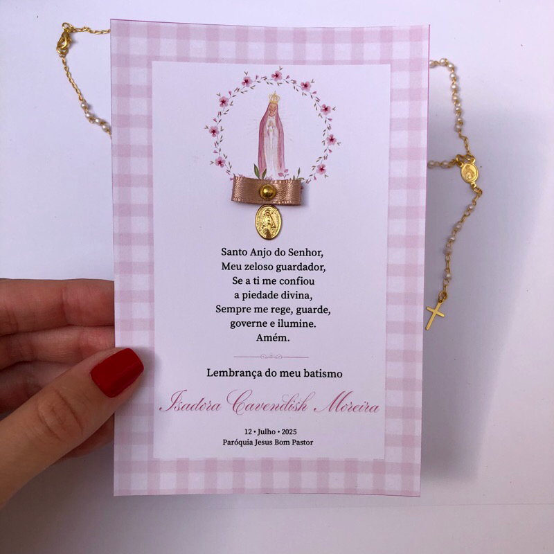 Lembrancinha Religiosa Luxo Personalizada Menina + Medalha Milagrosa | Batizado, Primeira Comunhão, Crisma, Nascimento…