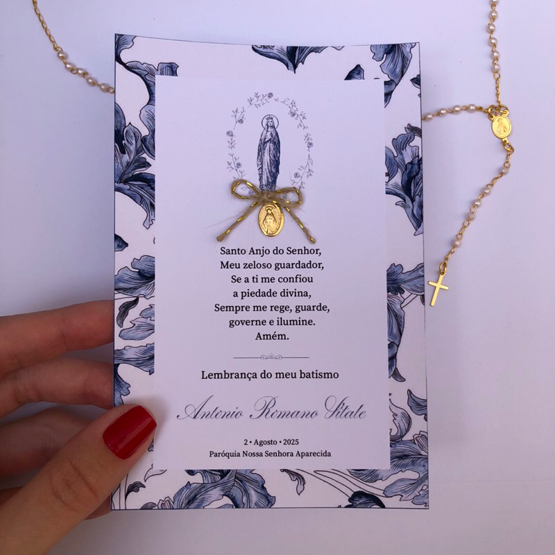 Lembrancinha Religiosa Luxo Personalizada Menino + Medalha Milagrosa | Batizado, Primeira Comunhão, Crisma, Nascimento…
