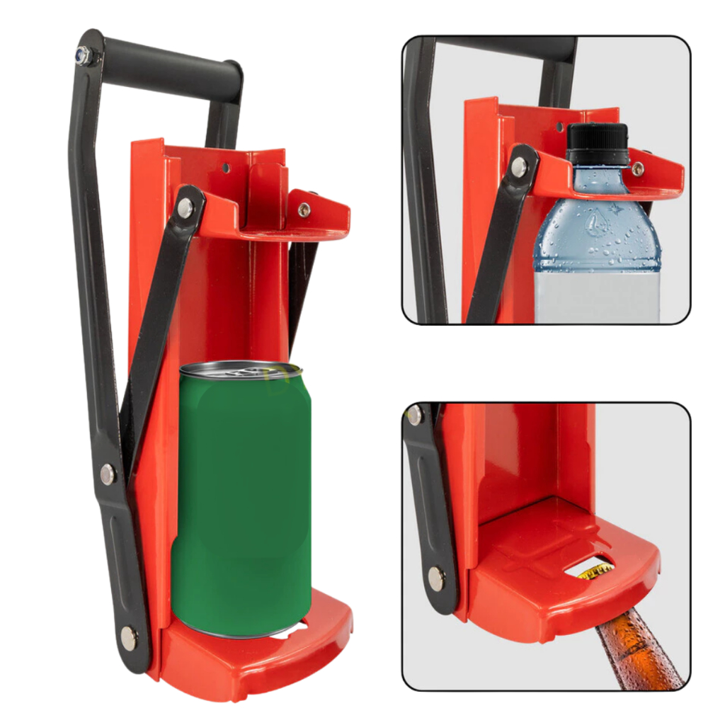 Amassador De Latinhas 500ml Com Abridor De Garrafa Compactador Reciclagem Latas Cerveja Refrigerante Agua